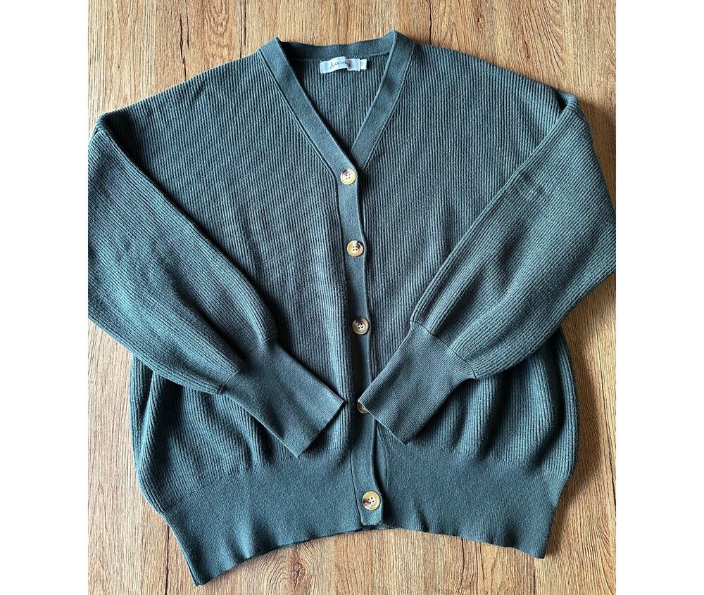 Anrabess Chunky Green Cardigan Sweater Size Medium